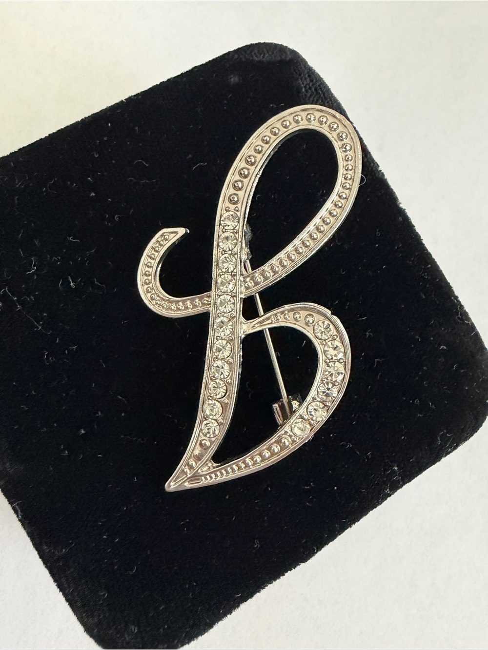 Silver Crystal Script 'B' Brooch - Elegant Women’s Jewelry